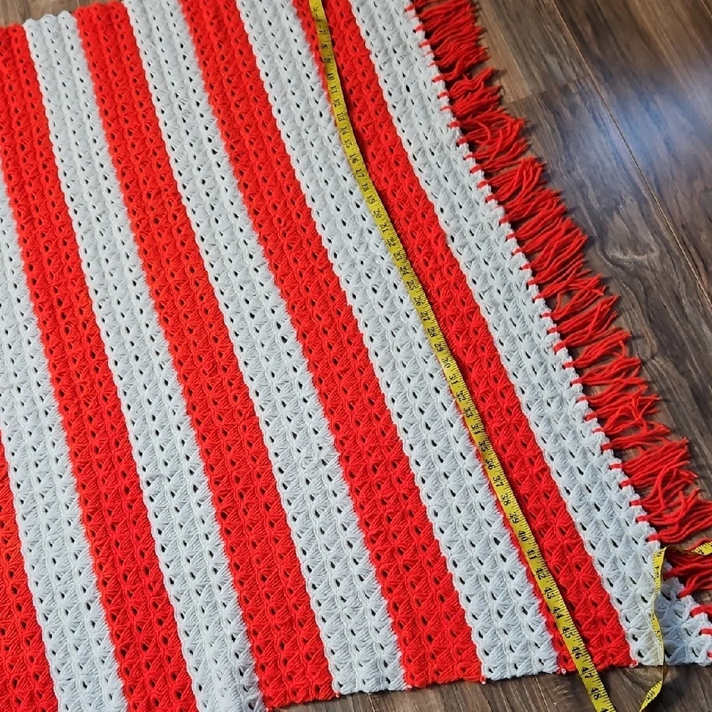 Crochet Handmade Red and White Knitted Throw Blanket